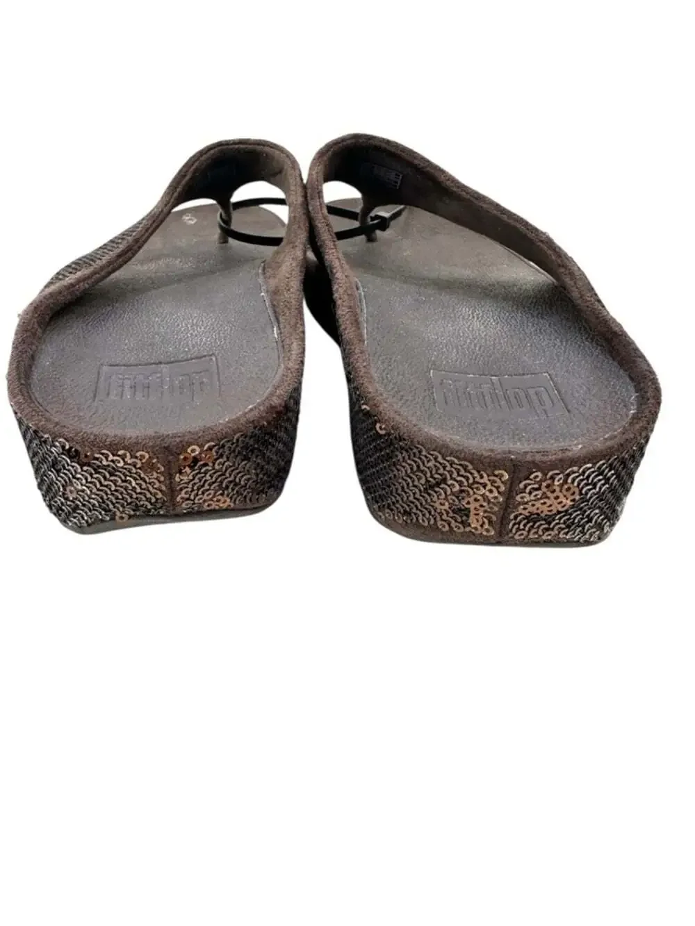 FitFlop Ringer Sequin Bronze Toe Post Sandals Womens 8 Platform Comfort